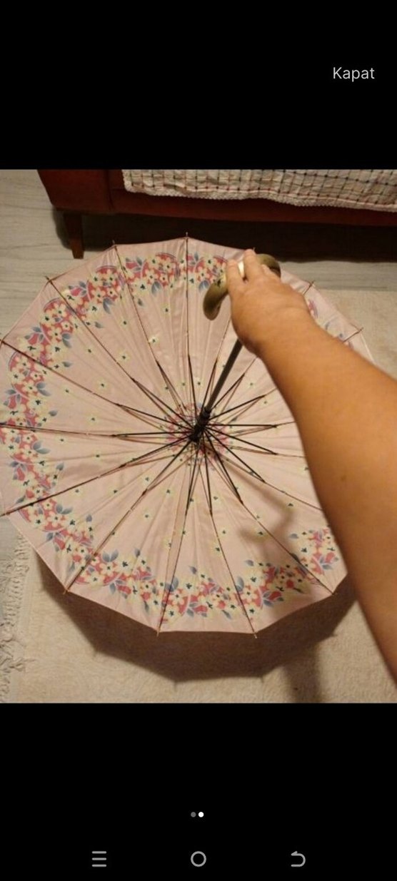 Pembe çiçekli Baston Kadın Şemsiye - Görsel 2