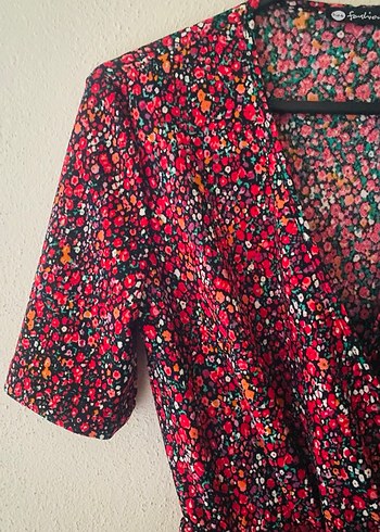 Bohem Kısa Kollu V Yaka Midi Elbise - Görsel 2