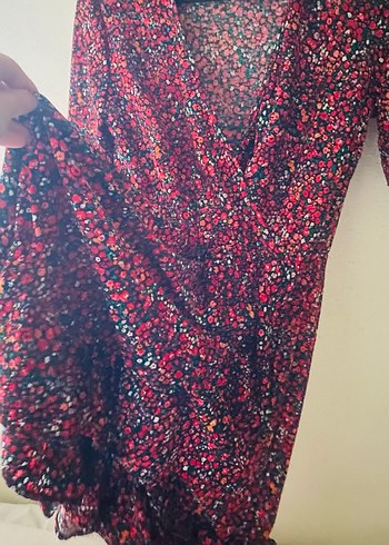 Bohem Kısa Kollu V Yaka Midi Elbise - Görsel 3