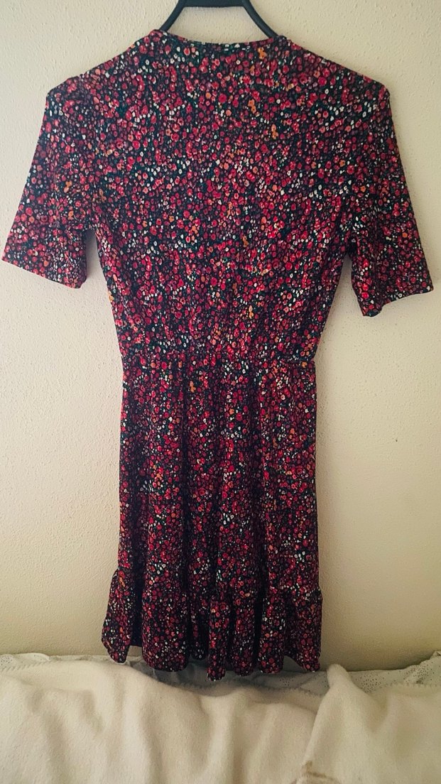 Bohem Kısa Kollu V Yaka Midi Elbise - Görsel 4