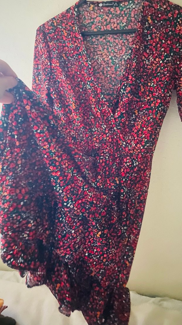 Bohem Kısa Kollu V Yaka Midi Elbise - Görsel 3