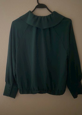 ZARA Yeşil V Yakalı Uzun Kollu Bluz - Görsel 5