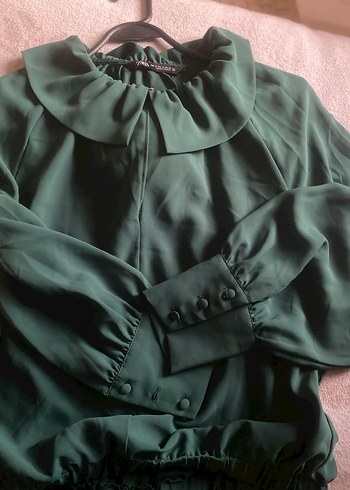 ZARA Yeşil V Yakalı Uzun Kollu Bluz - Görsel 4