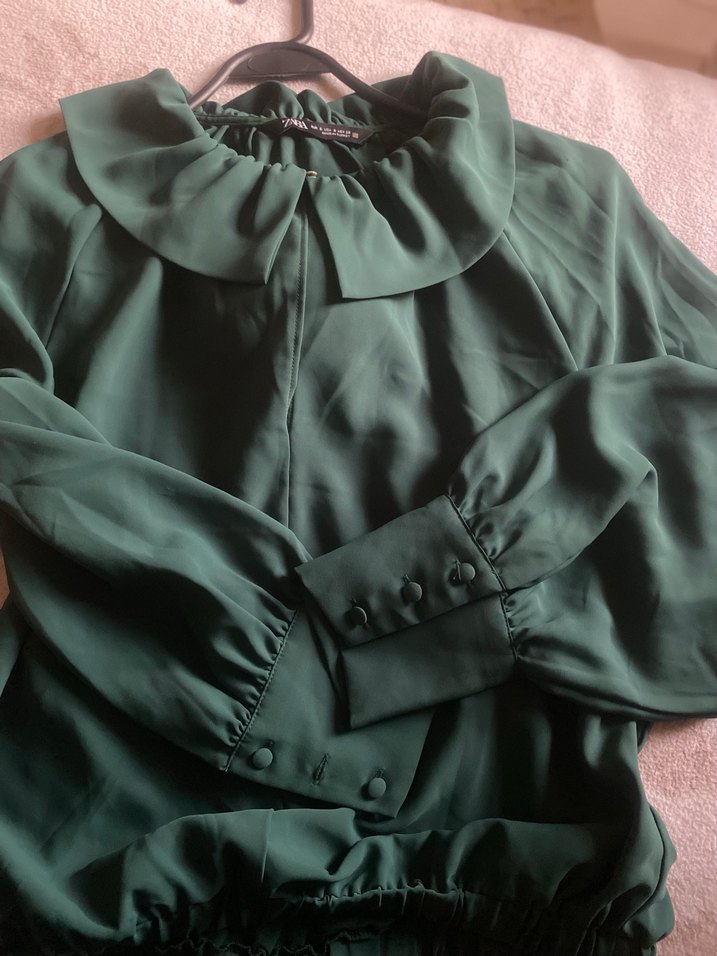 ZARA Yeşil V Yakalı Uzun Kollu Bluz - Görsel 4