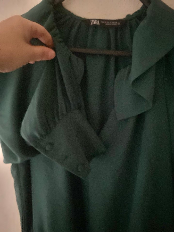 ZARA Yeşil V Yakalı Uzun Kollu Bluz - Görsel 2