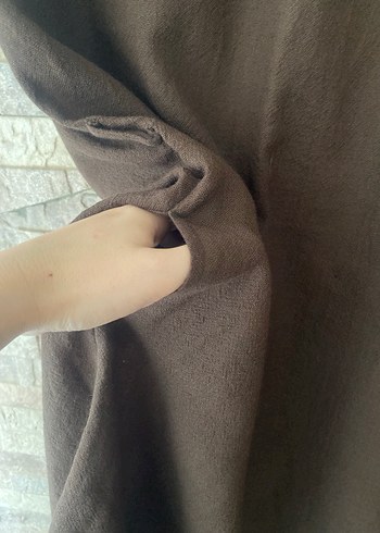 MANGO Kahverengi Kolsuz Keten Midi Elbise - Görsel 4