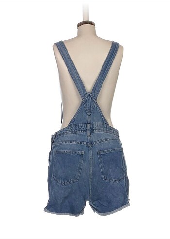 Kadın Mavi Kot Askılı Şort Tulum - Görsel 3