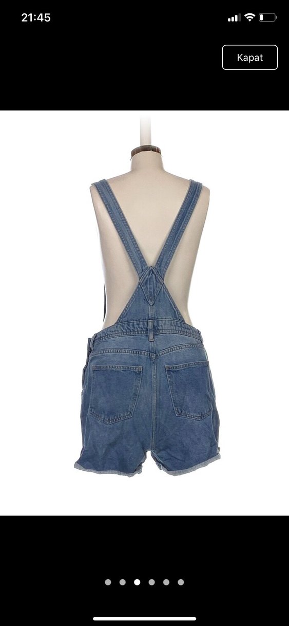 Kadın Mavi Kot Askılı Şort Tulum - Görsel 3