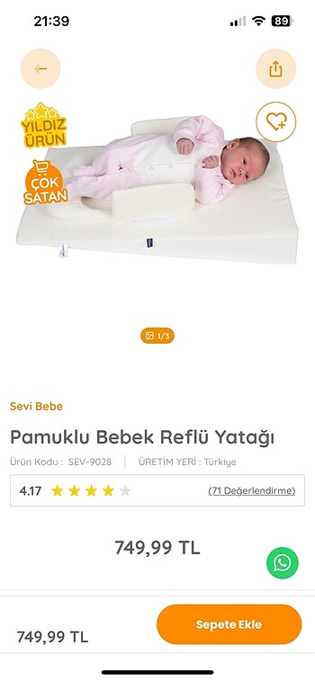 Reflü yatağı sevi bebe