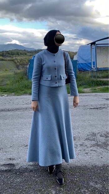 Chanel kumaş açık mavi ikili takım