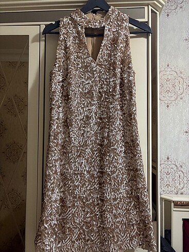 Mango gold payetli mini elbise