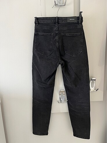 34 Beden Stradivarius koyu gri slim fit mom jean