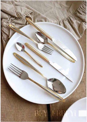 Parlak Altın Renkli Çatal Kaşık Bıçak Seti - Görsel 4