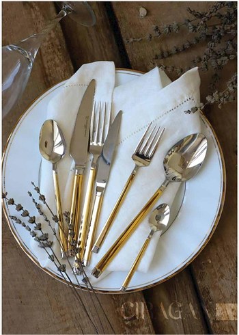 Parlak Altın Renkli Çatal Kaşık Bıçak Seti - Görsel 3