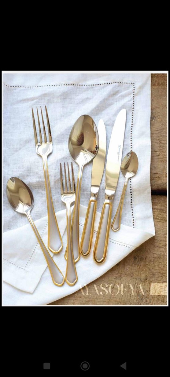 Parlak Altın Renkli Çatal Kaşık Bıçak Seti - Görsel 2