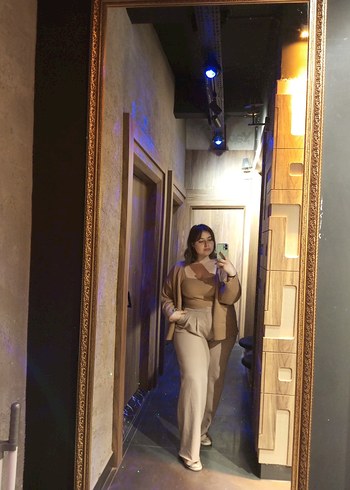 Diğer Bej Hırka Crop Takım