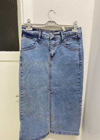 Zara Kadın Açık Mavi Midi Kot Etek