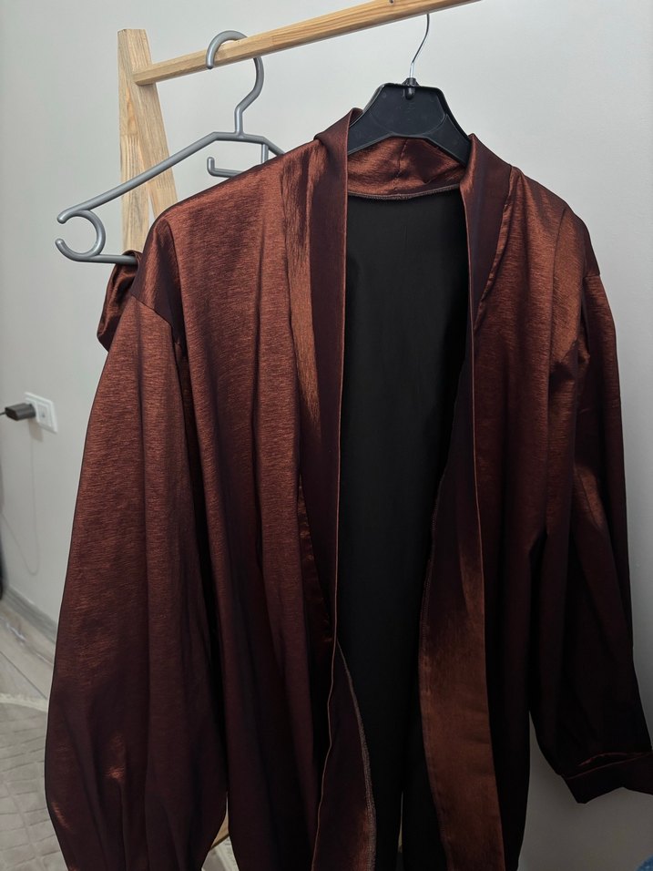 Kadın Kahverengi saten tafta şık takım - Görsel 2