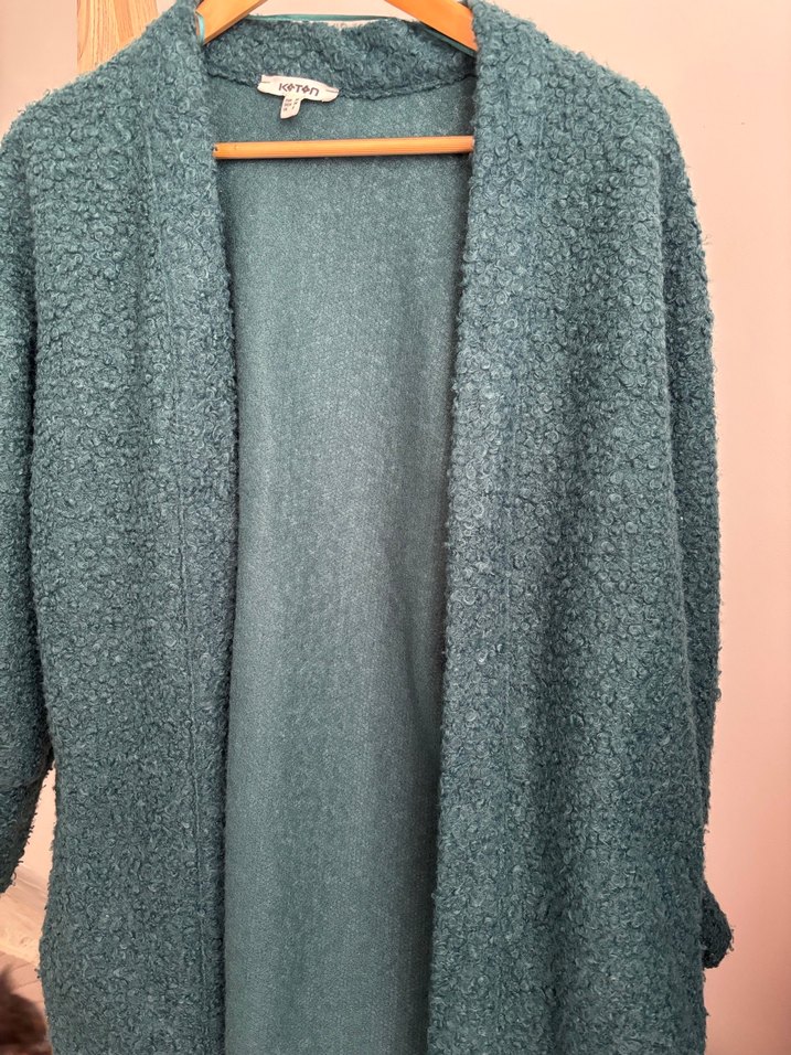 Yeşil Uzun Örgü Yün Kadın Hırka - Görsel 3