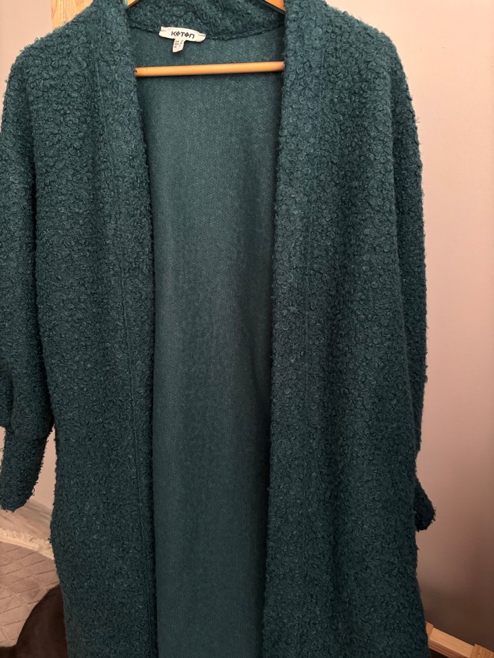 Yeşil Uzun Örgü Yün Kadın Hırka - Görsel 4