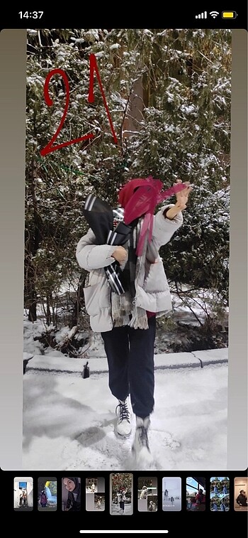 Gri şişme mont - Görsel 5