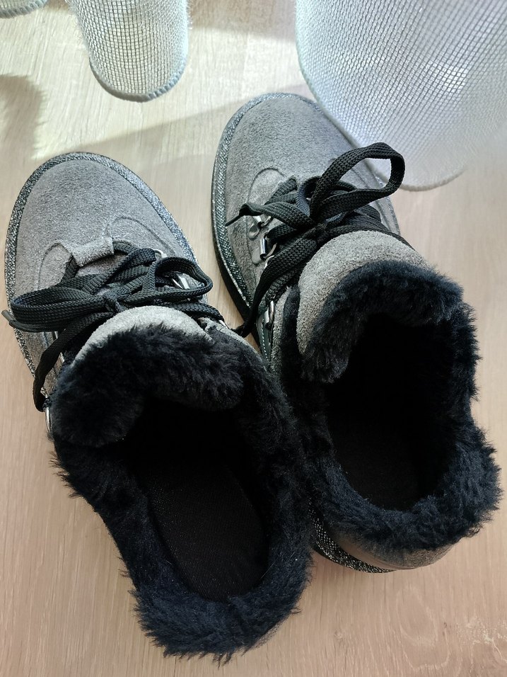 Gri Kürklü Kadın Dolgu Topuk Bot - Görsel 4