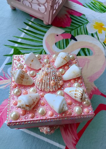 Deniz kabuklu pembe takı kutusu - Görsel 5