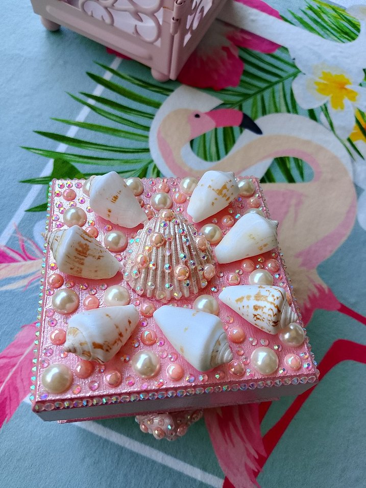 Deniz kabuklu pembe takı kutusu - Görsel 5