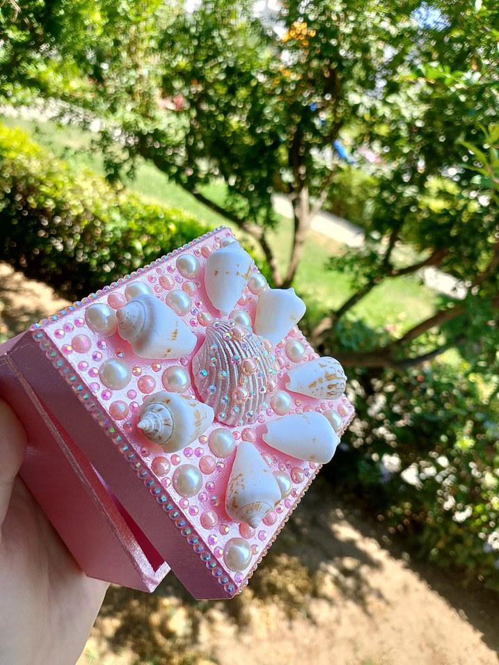 Deniz kabuklu pembe takı kutusu - Görsel 4