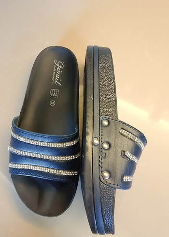 Mavi Parlak Taşlı Platform Terlik - Görsel 5