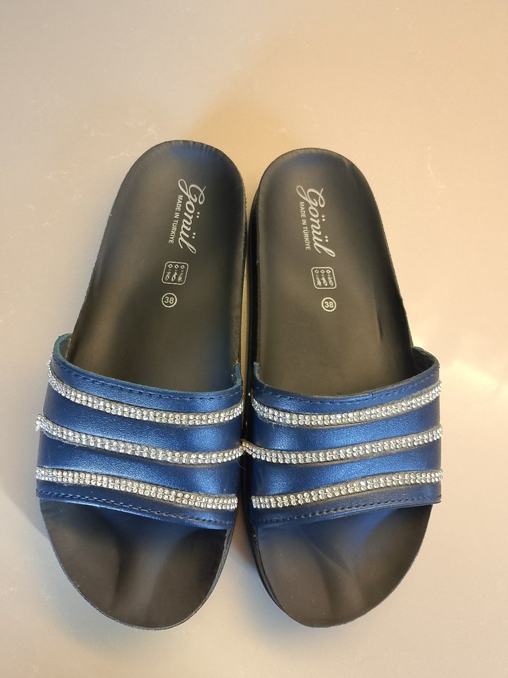 Mavi Parlak Taşlı Platform Terlik - Görsel 4