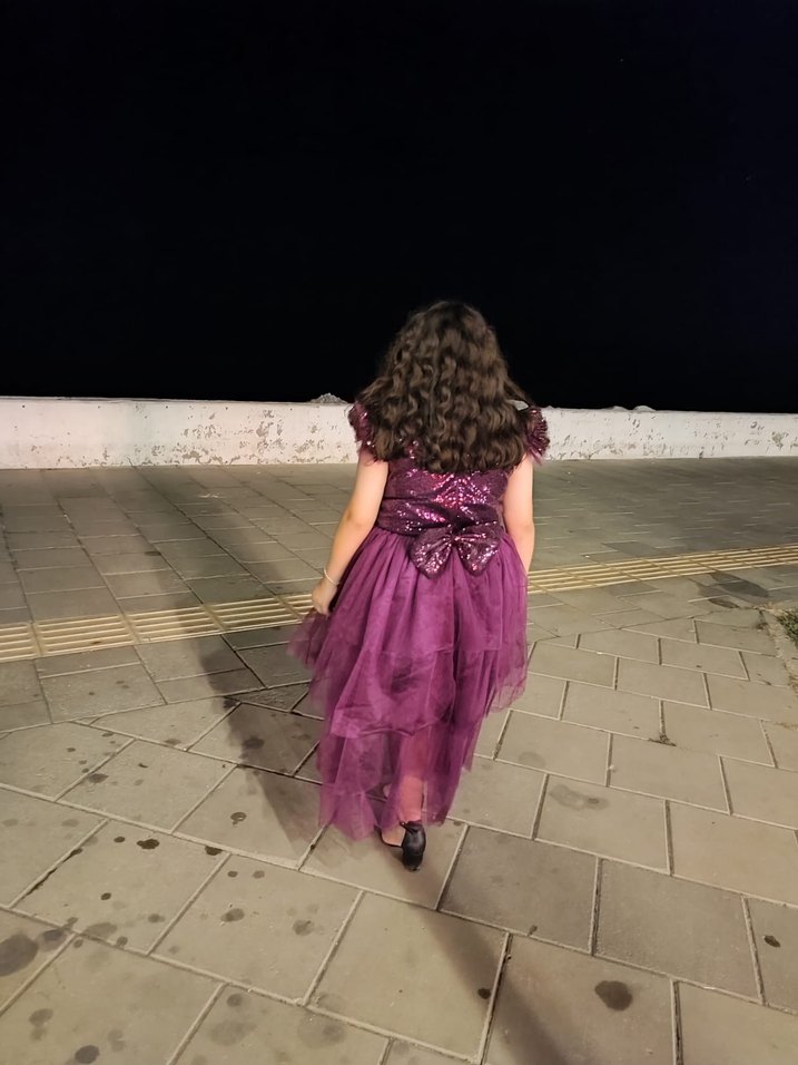 Mor Parlak Gotik Straplez Kız Elbise - Görsel 2