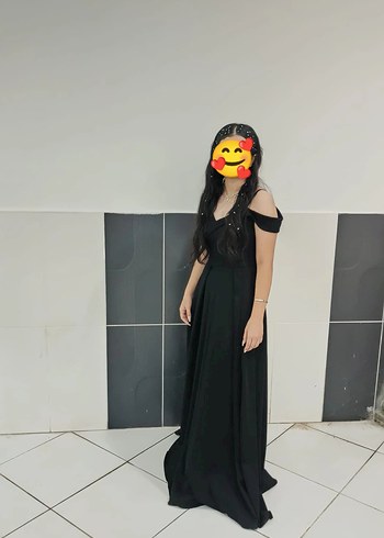 Uzun Siyah Gotik Straplez Abiye Elbise - Görsel 3