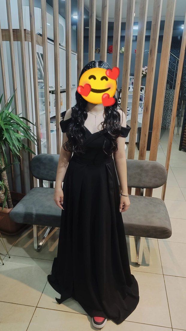 Uzun Siyah Gotik Straplez Abiye Elbise - Görsel 4