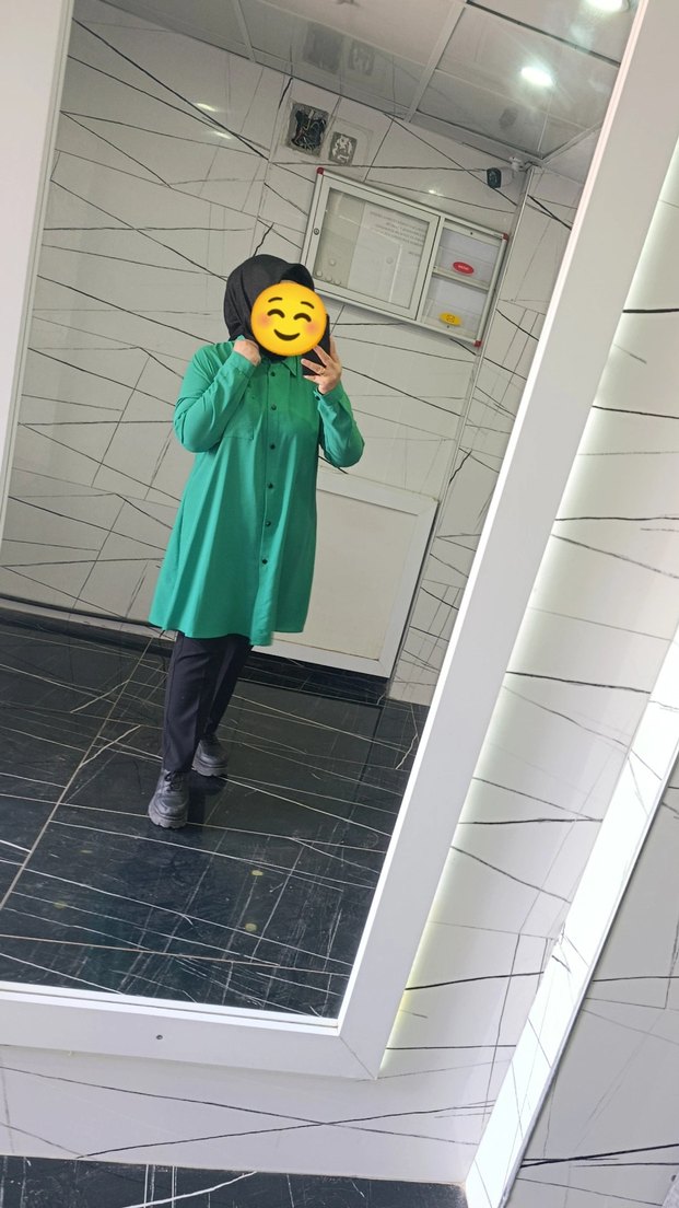 Yeşil Düğmeli Uzun Kollu Salaş Tunik - Görsel 2