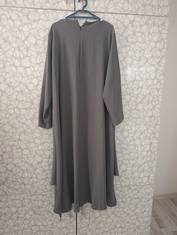 Gri Uzun Kollu Salaş Kadın Elbise - Görsel 5