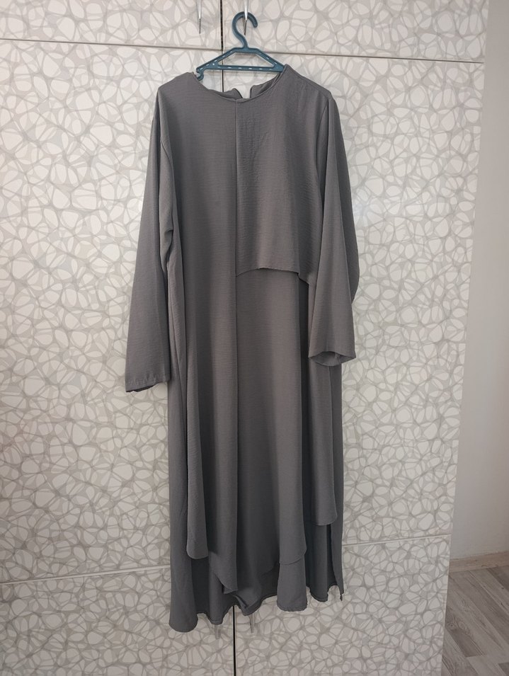 Gri Uzun Kollu Salaş Kadın Elbise - Görsel 4