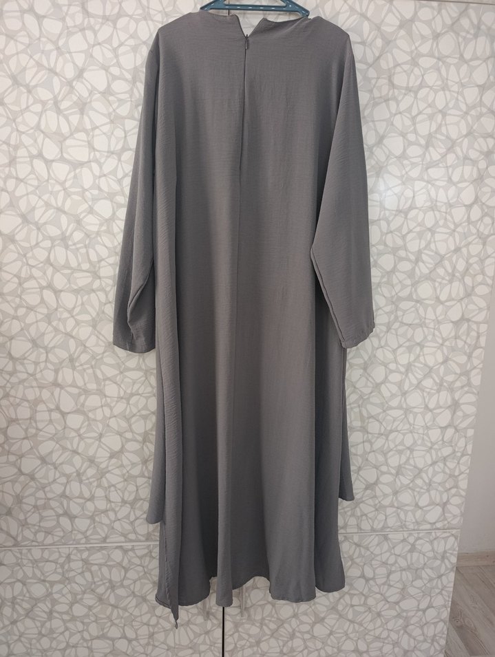 Gri Uzun Kollu Salaş Kadın Elbise - Görsel 2