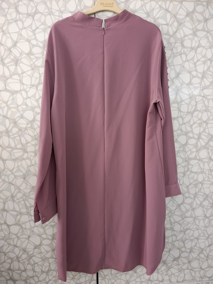 Düğmeli Uzun Kollu Pembe Kadın Tunik - Görsel 2