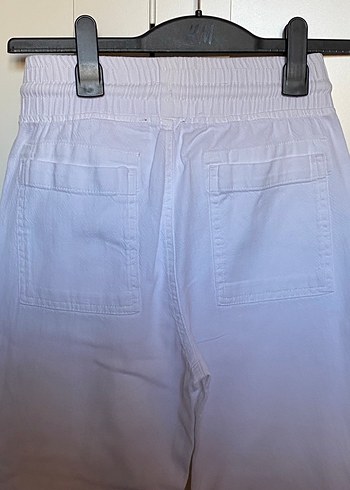 Kadın Beyaz Pamuklu Rahat Kesim Pantolon - Görsel 5