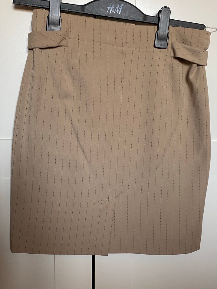 Düğmeli Bej Midi  Etek - Görsel 4