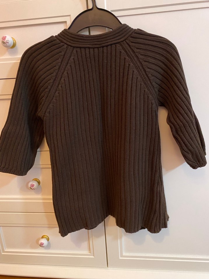 Kız Çocuk Düğmeli Kahverengi Triko Hırka - Görsel 5