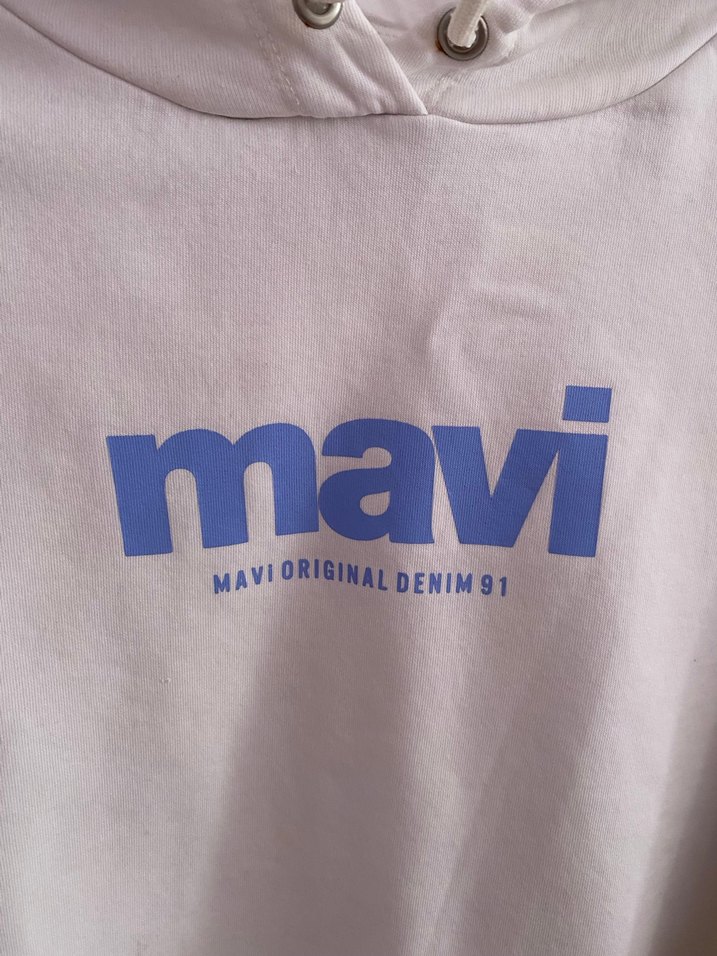 Mavi Baskılı Beyaz Kapüşonlu Sweatshirt - Görsel 2