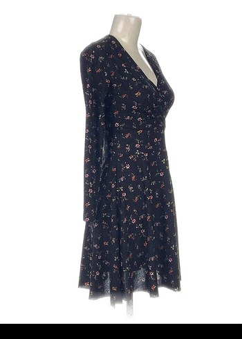 Çiçek Desenli V Yakalı Uzun Kollu Elbise - Görsel 2