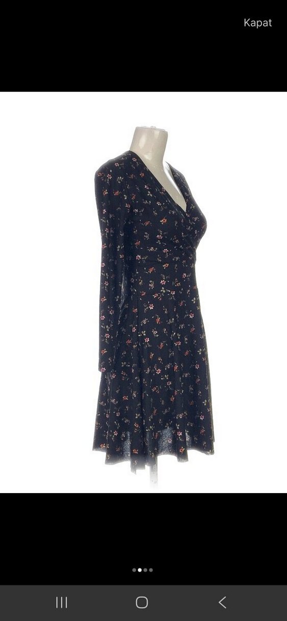 Çiçek Desenli V Yakalı Uzun Kollu Elbise - Görsel 2