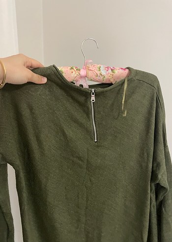 Kadın Haki Örgü Bohem Salaş Kazak - Görsel 2