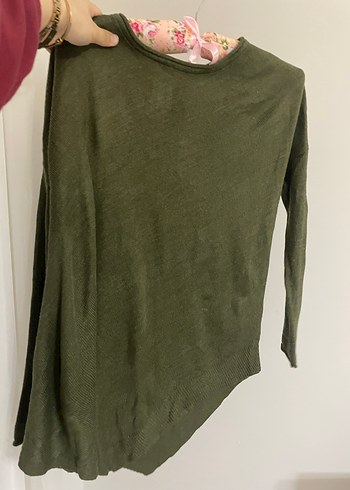 Kadın Haki Örgü Bohem Salaş Kazak - Görsel 4