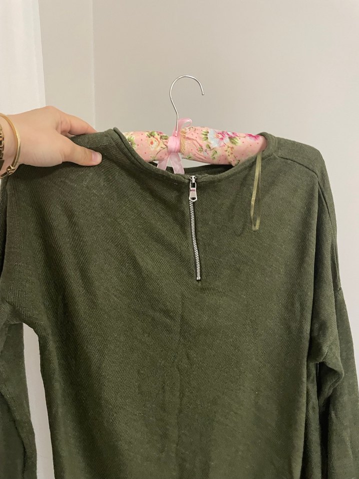 Kadın Haki Örgü Bohem Salaş Kazak - Görsel 2