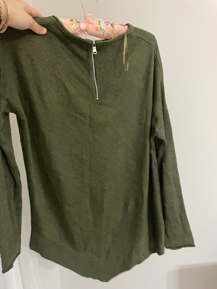 Kadın Haki Örgü Bohem Salaş Kazak - Görsel 3