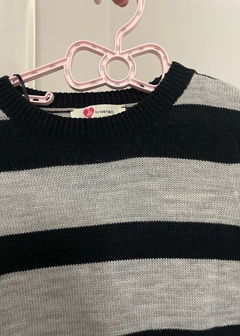 Gri Lacivert Çizgili Kadın Triko Uzun Elbise - Görsel 2